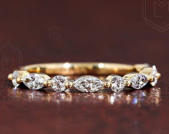Marquise & Round Cut Diamond Wedding Band, Gorgeous Full Eternity ...