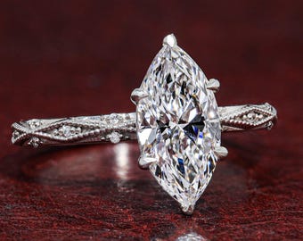 1.5 CT Marquise Cut Lab Grown Diamond Engagement Ring, Solitaire Marquise Diamond Ring, Minimalist Proposal Ring, Anniversary Gift