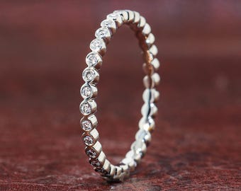 Lab Grown Diamond Eternity Ring Thin Band Bezel Setting Eternity Band  14k Wedding Band for Her Rose Gold Ring for Wife Stackable Band