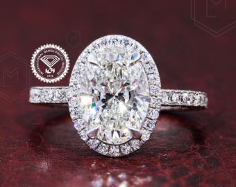 Lab Grown Diamond Engagement Ring Oval Cut Halo Bridal Ring Certified Lab Diamond Wedding Anniversary Gift for Her Elegant Fine Jewelry
