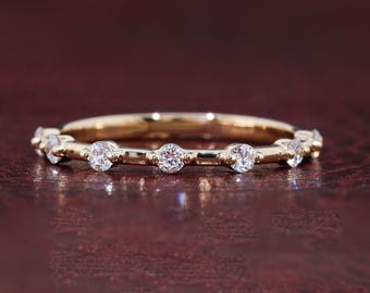 Floating Bubble Diamond Wedding Band Stackable/Matching Band 1.9 MM Round Lab Grown Diamond Distance Pave Half Eternity Band Minimalist Band