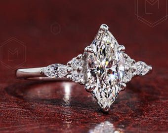 1 CT Marquise Lab Grown Diamond Engagement Ring, Floral Wedding Ring, Nature Inspired Bridal Ring, Unique Promise Ring