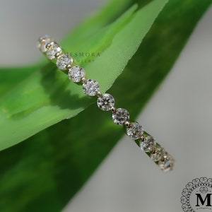 2.0 MM Round Cut Lab Grown Diamond Wedding Band 3/4 Eternity Band Minimalist Lab Created Diamond Band Bubble Prong Set Bridal Ring For Her