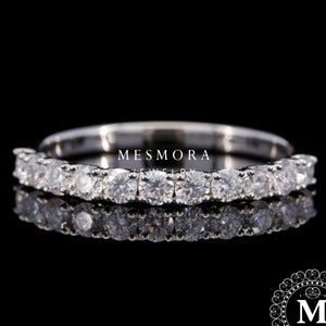 2.5 MM Lab Grown Diamond Classic U Prong Wedding Band 14K Solid White Gold Stacking Band Half Eternity Minimalist Engagement Band For Her