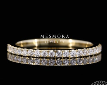 14KT Gold Lab Grown Diamond Wedding Band, Half Eternity Promise Ring