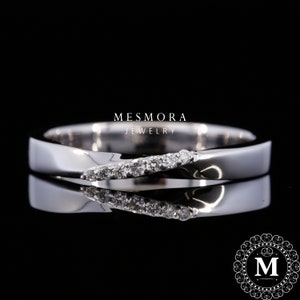 1.2mm Mobius Lab Grown Diamond Unique ring 14K Solid White Gold Mobius Twist Wedding band Stacking Twist Strip Couple Engagement Ring set