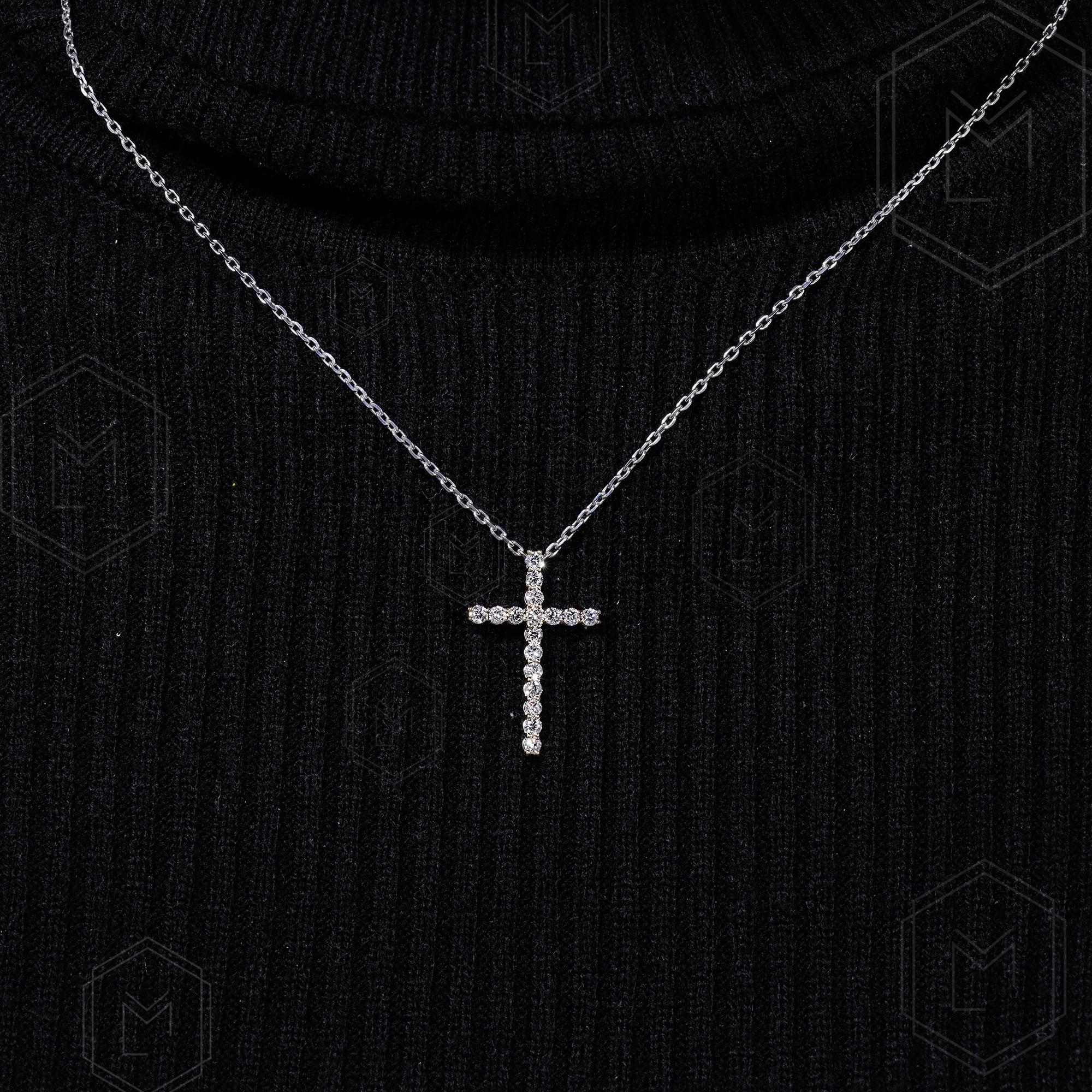 0.75 CT ダイヤモンド クロスネックレス 14K ゴールド ラボグロウン