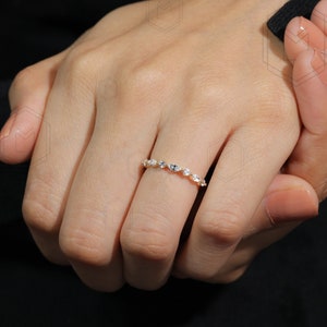 Half eternity lab grown diamond ring with alternating marquise and round stones for weddings and anniversaries
