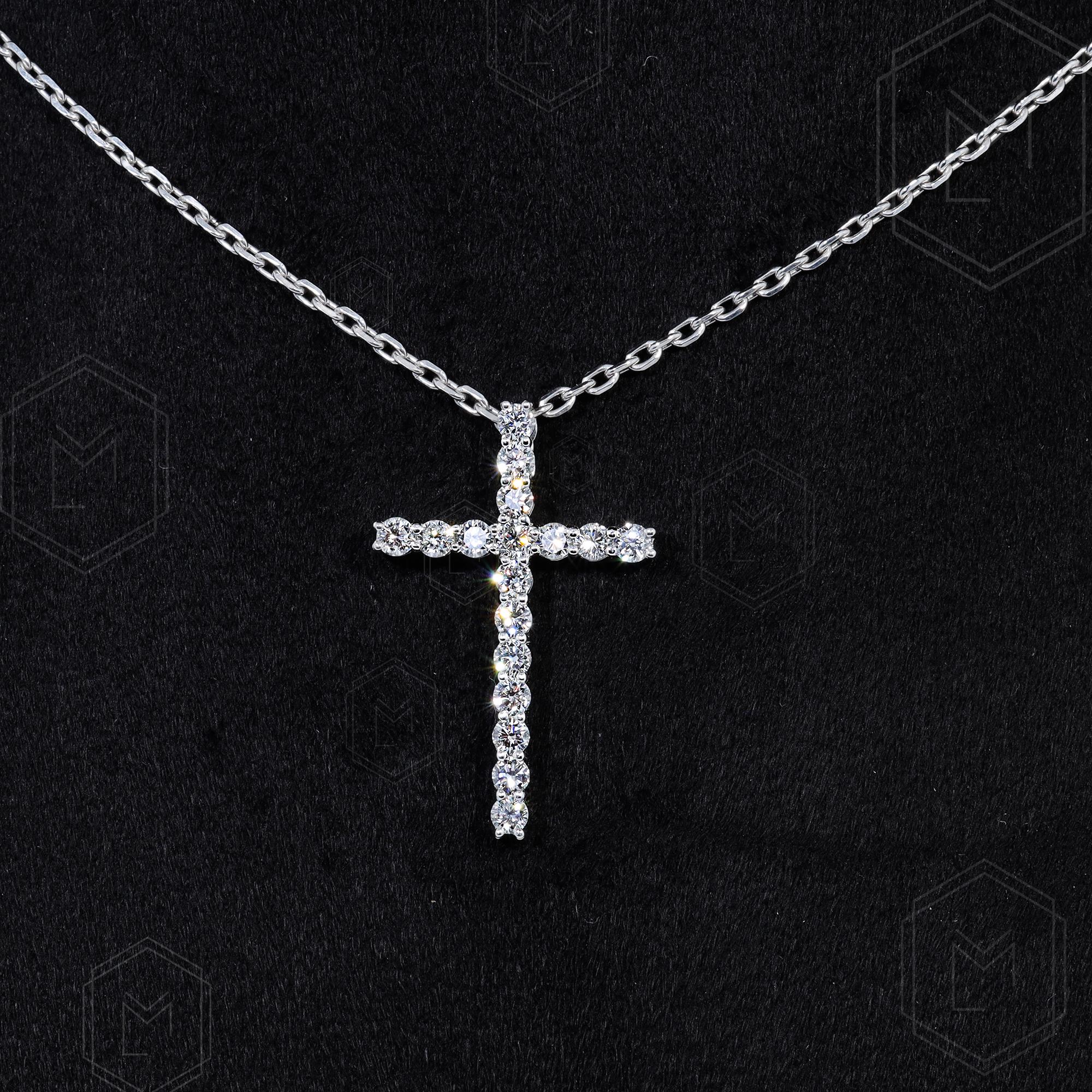 0.75 CT ダイヤモンド クロスネックレス 14K ゴールド ラボグロウン