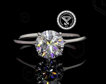 2 Carat G/VS1 Round Brilliant Cut Lab Grown Diamond Solitaire Engagement Ring 4 Prong Solitaire Ring 14k Yellow Gold Round Cut LabGrown Ring