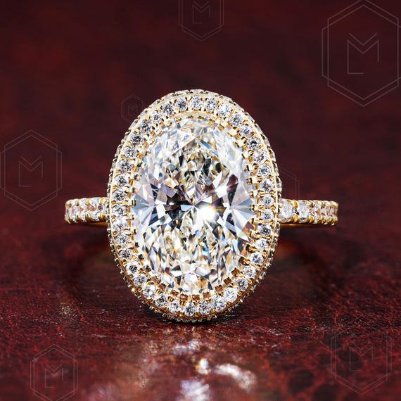 4CT Oval Cut Lab Grown Diamond Engagement Ring IGI Certified Labgrown Diamond Ring  Diamond Halo Pave Set  Ring Oval Cut