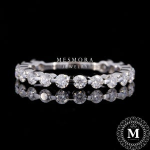 2.5 MM Round Cut Lab Grown Diamond Wedding Band 3 Quarter Eternity Band Minimalist Lab Created Diamond Band Bubble Prong Set Bridal Ring Set