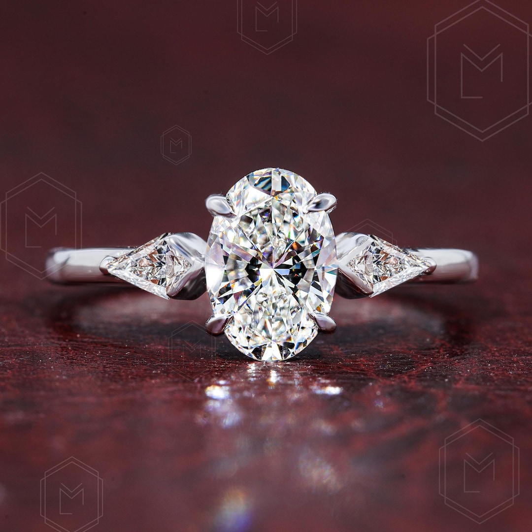 Three Stone Oval Engagement Ring 1 CT Oval Cut Lab Grown Diamond Ring ...