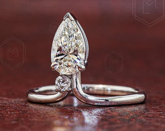 Pear Cut Lab Grown Diamond Engagement Ring, Minimalist Diamond Ring, Unique Promise Ring, Anniversary Gift for Her