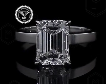 Esmeralda IGI certificado laboratorio cultivado anillo de diamantes 2 CT corte esmeralda laboratorio creado anillo de diamantes solitario anillo de boda anillo de compromiso regalo para ella