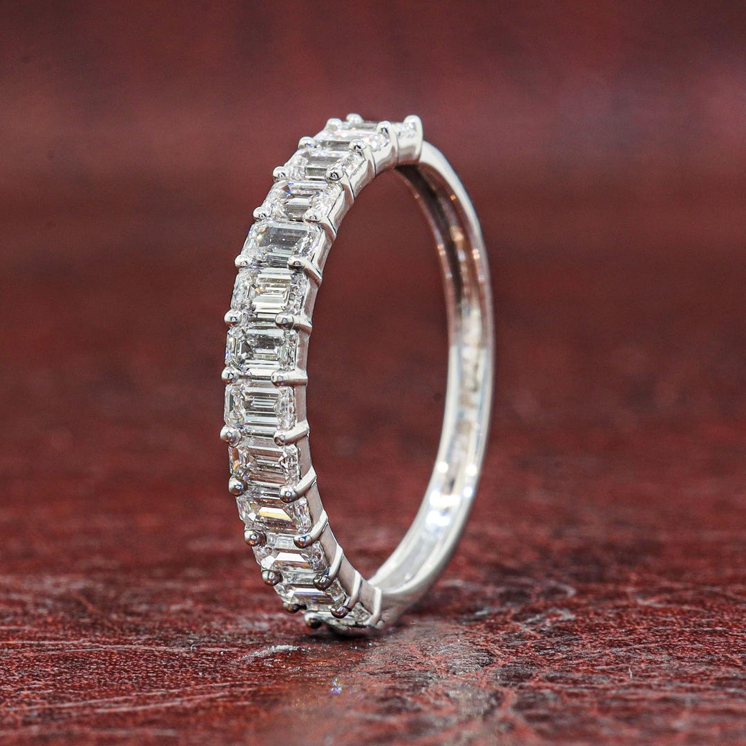 Emerald Cut Lab Grown Diamond Wedding Band Half Eternity Band Emerald ...