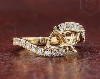 Trillion Cut Semi Mount Lab Grown Diamond Engagement Ring Without Center Stone, Setting Custom Semi Mount Personalized Antique Ring