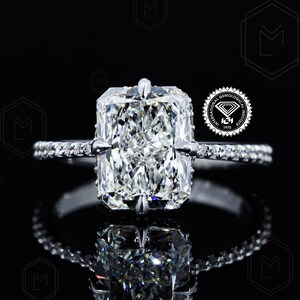 3.5 CT Radiant Cut Diamond Engagement Ring Lab-Grown IGI Certified Diamond Hidden Halo Ring Pave Setting Anniversary Wedding Gift For Her