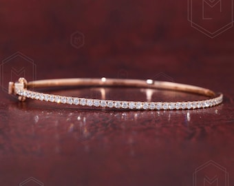 Rose Gold Diamond Tennis Bangle, Dainty Stacking Bracelet, Bridal Jewelry, Anniversary Gift, Delicate Diamond Bracelet Daily Wear Bracelet