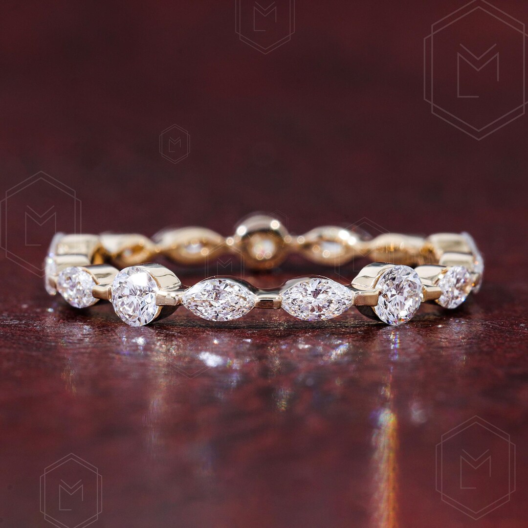 Alternating Marquise and Round Cut Lab Grown Diamond Band Marquise ...