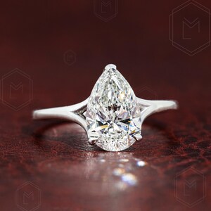 2 CT Pear Lab Grown Diamond Engagement Ring, IGI Certified Pear Cut ...