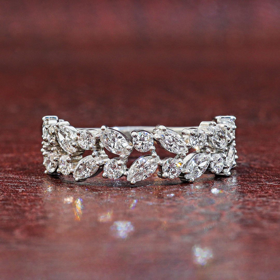 Lab Grown Diamond Half Eternity Band Marquise Round Diamond Wedding ...