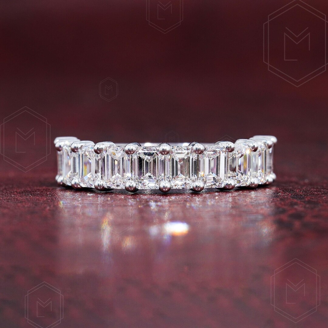 Emerald Cut Lab Grown Diamond Half Eternity Band Wedding Band Lab ...