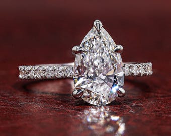 Pear Lab Grown Diamond Engagement Ring 1.5 CT, Pear Cut Promise Ring, Solitaire Wedding Ring, Bridal Gift for Her