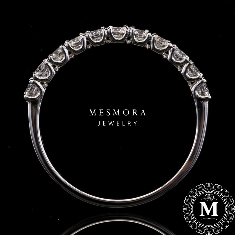 2.5 MM Lab Grown Diamond Classic U Prong Wedding Band 14K Solid White Gold Stacking Band Half Eternity Minimalist Engagement Band For Her