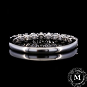 2.5 MM Lab Grown Diamond Classic U Prong Wedding Band 14K Solid White Gold Stacking Band Half Eternity Minimalist Engagement Band For Her