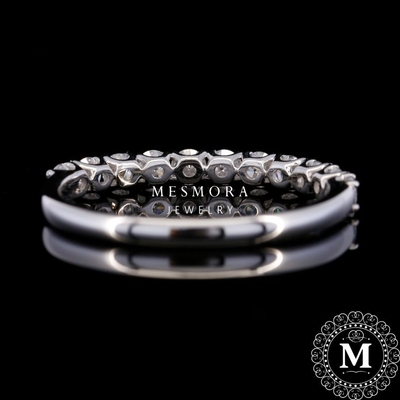 2.5 MM Lab Grown Diamond Classic U Prong Wedding Band 14K Solid White Gold Stacking Band Half Eternity Minimalist Engagement Band For Her