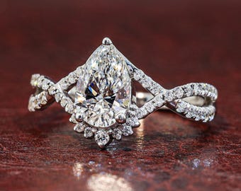 1 CT Pear Lab Grown Diamond Engagement Ring, Pear Diamond Ring, Bridal Ring, Proposal Ring, Anniversary Gift, IGI