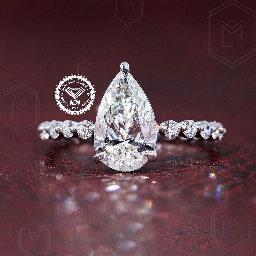 Pear Diamond Engagement Ring IGI Certified Lab Grown Diamond Ring ...