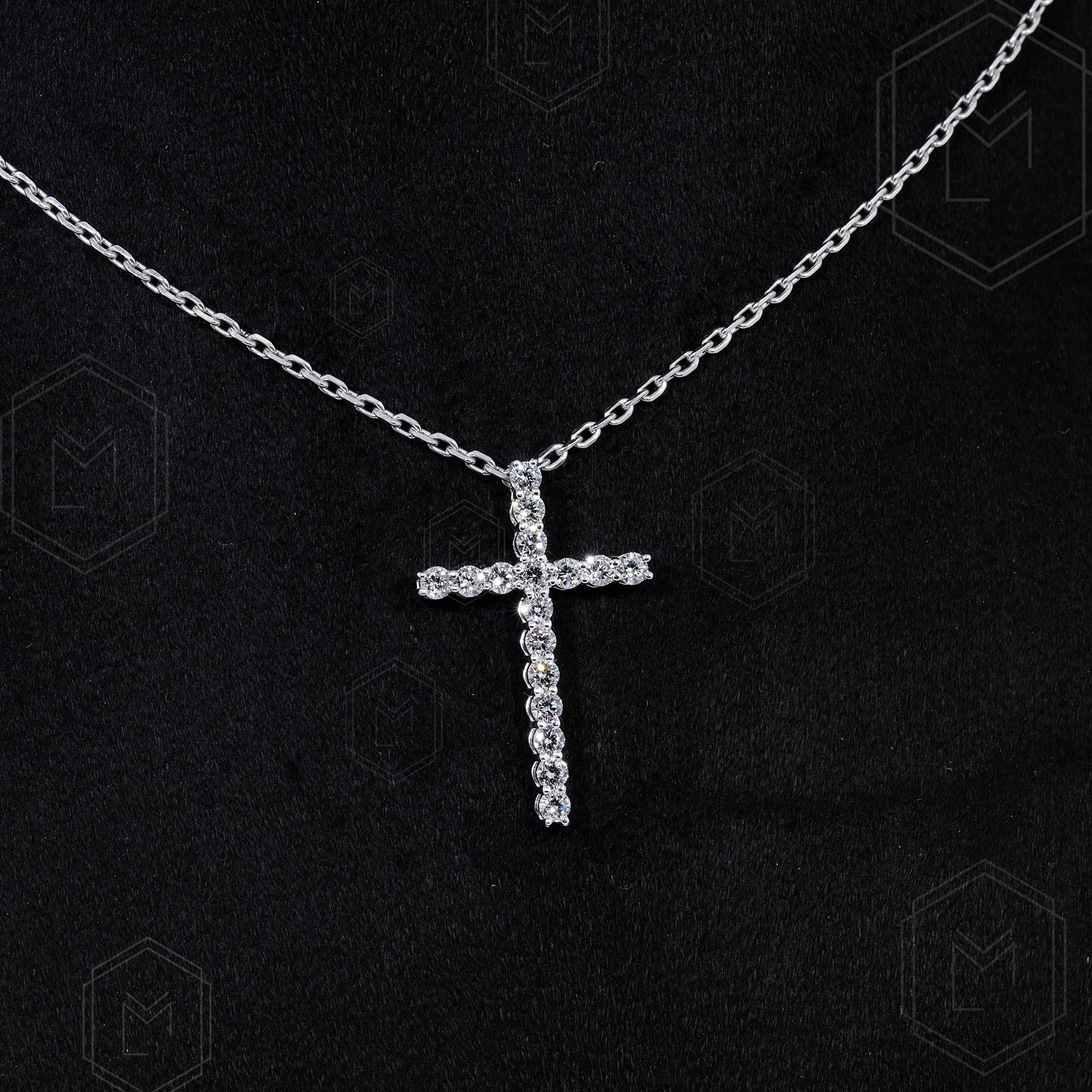 0.75 CT ダイヤモンド クロスネックレス 14K ゴールド ラボグロウン