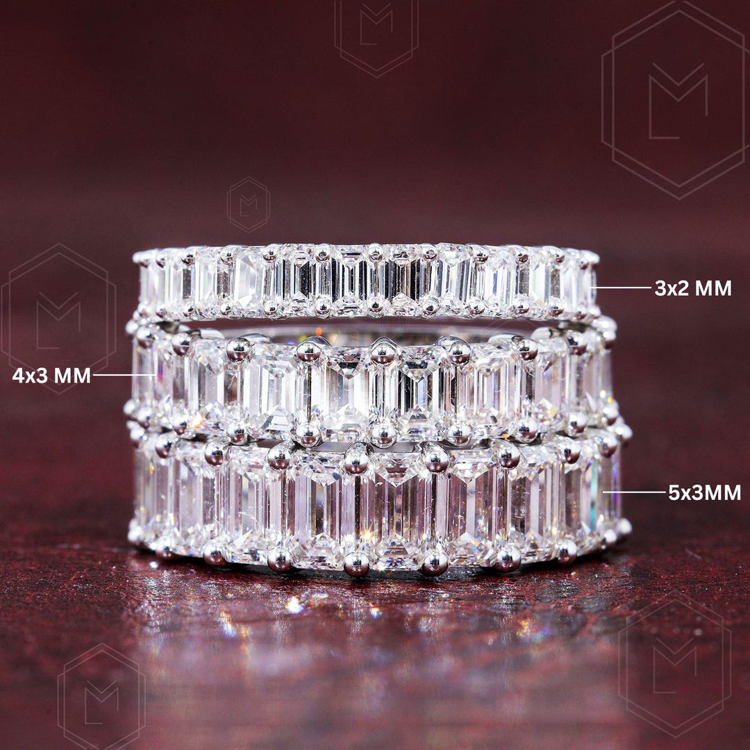 Emerald Cut Lab Grown Diamond Wedding Band Emerald Cut Half Eternity ...