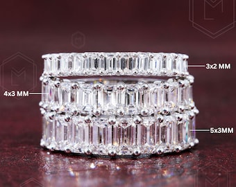 Emerald Cut Lab Grown Diamond Wedding Band Emerald Cut Half Eternity Band Stackable Matching Band Wedding Gifts Anniversary Ring For Women
