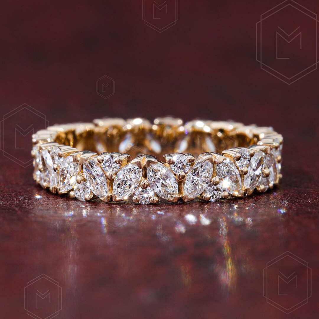 Marquise Cut Lab Grown Diamond Full Eternity Wedding Band Bridal ...