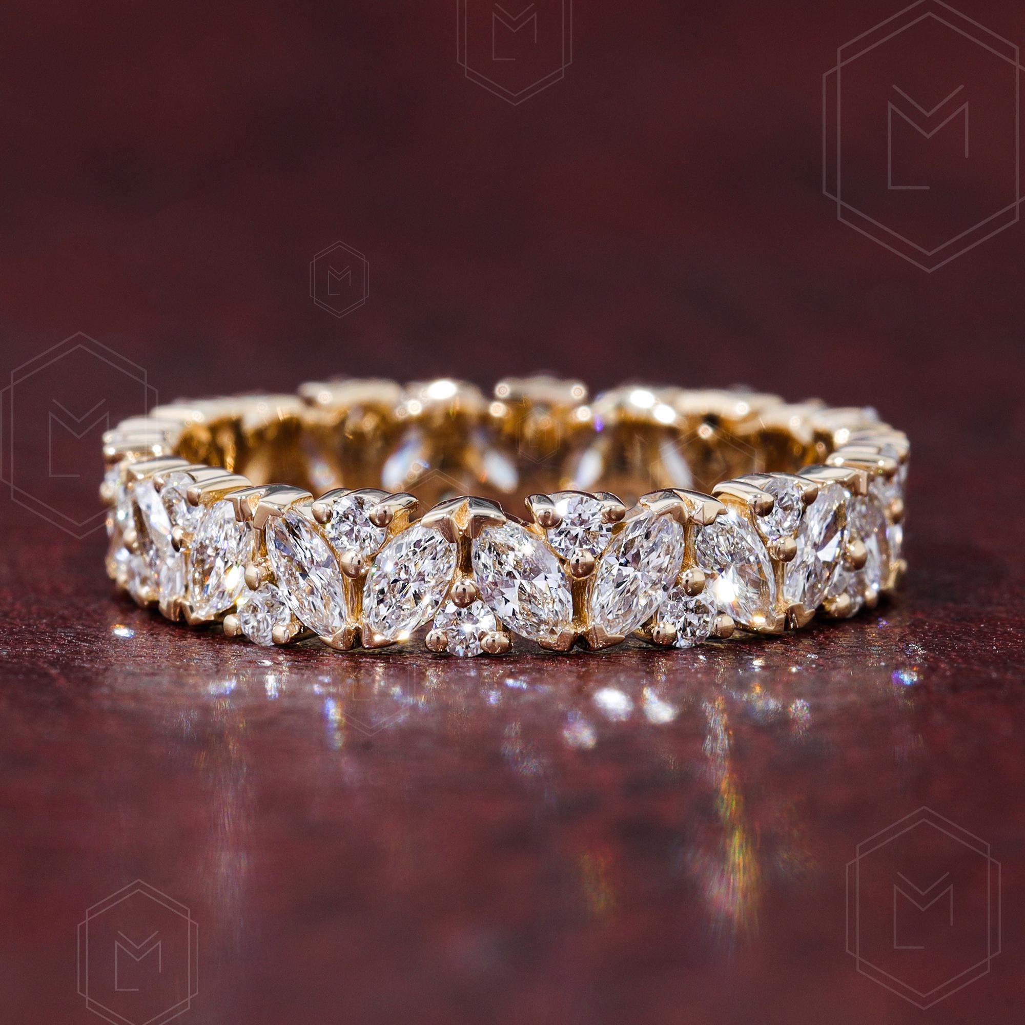 Marquise Cut Lab Grown Diamond Full Eternity Wedding Band Bridal ...
