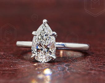 1.5 Carat Pear Lab Grown Diamond Engagement Ring, Pear Cut Diamond Ring, Solitaire Promise Ring, Anniversary Gift