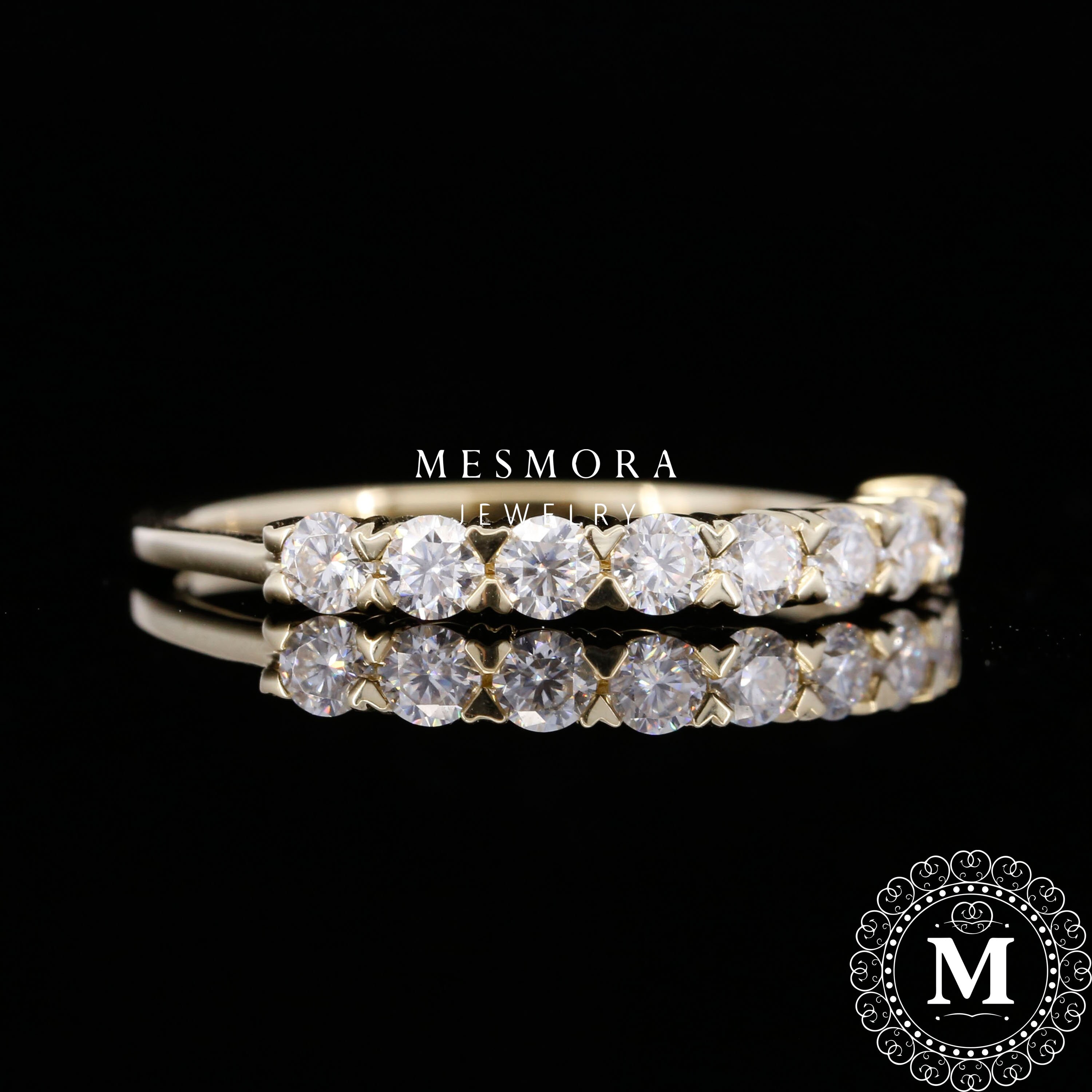 14k Yellow Gold Lab Grown Diamond Wedding Band, 2.5mm Half Eternity ...
