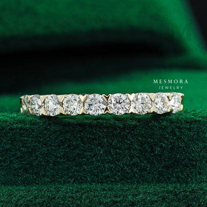2.5 MM Half Eternity Lab Grown Diamond Wedding Band 14K Solid White Gold Stacking Minimalist Band Dainty Matching Engagement Ring Set Band