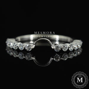 2mm Bubble Lab Grown Diamond Notch Wedding Band 14K Solid Gold Unique Single Prong Half Eternity Ring Dainty Cuff Matching Band for Her