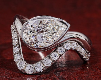 1.5 CT Pear Lab Grown Diamond Engagement Ring, Pear Diamond Ring, Bridal Ring, Anniversary Gift, Wedding Ring for Her