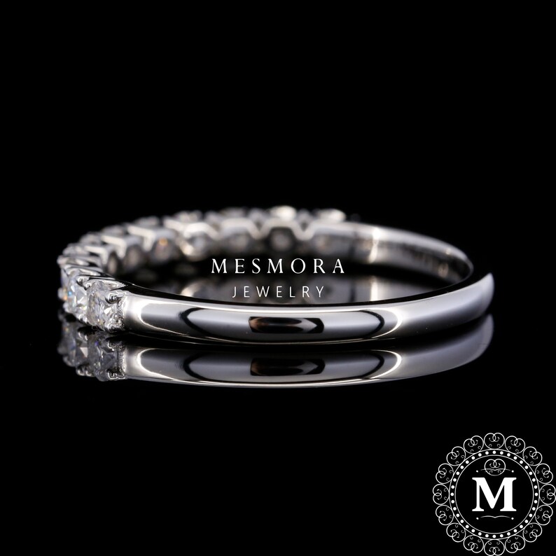 2.5 MM Lab Grown Diamond Classic U Prong Wedding Band 14K Solid White Gold Stacking Band Half Eternity Minimalist Engagement Band For Her