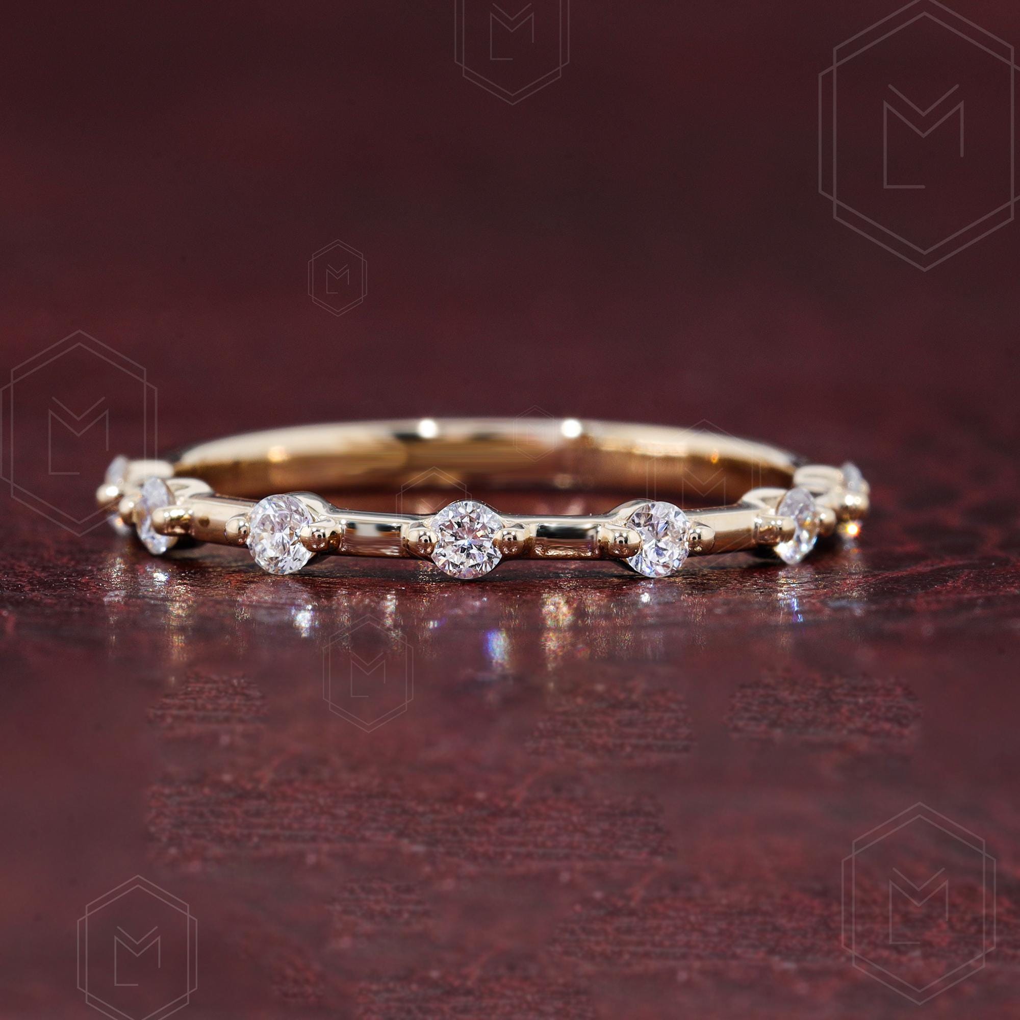 Floating Bubble Diamond Wedding Band Stackable/Matching Band 1.9 MM Round Lab Grown Diamond Distance Pave Half Eternity Band Minimalist Band