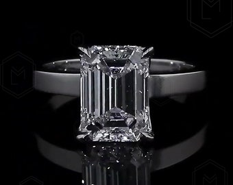 Emerald IGI Certified Lab Grown Diamond Ring 2 CT Emerald Cut Lab Created Diamond Ring Solitaire Wedding Ring Engagement Ring Gift for Her