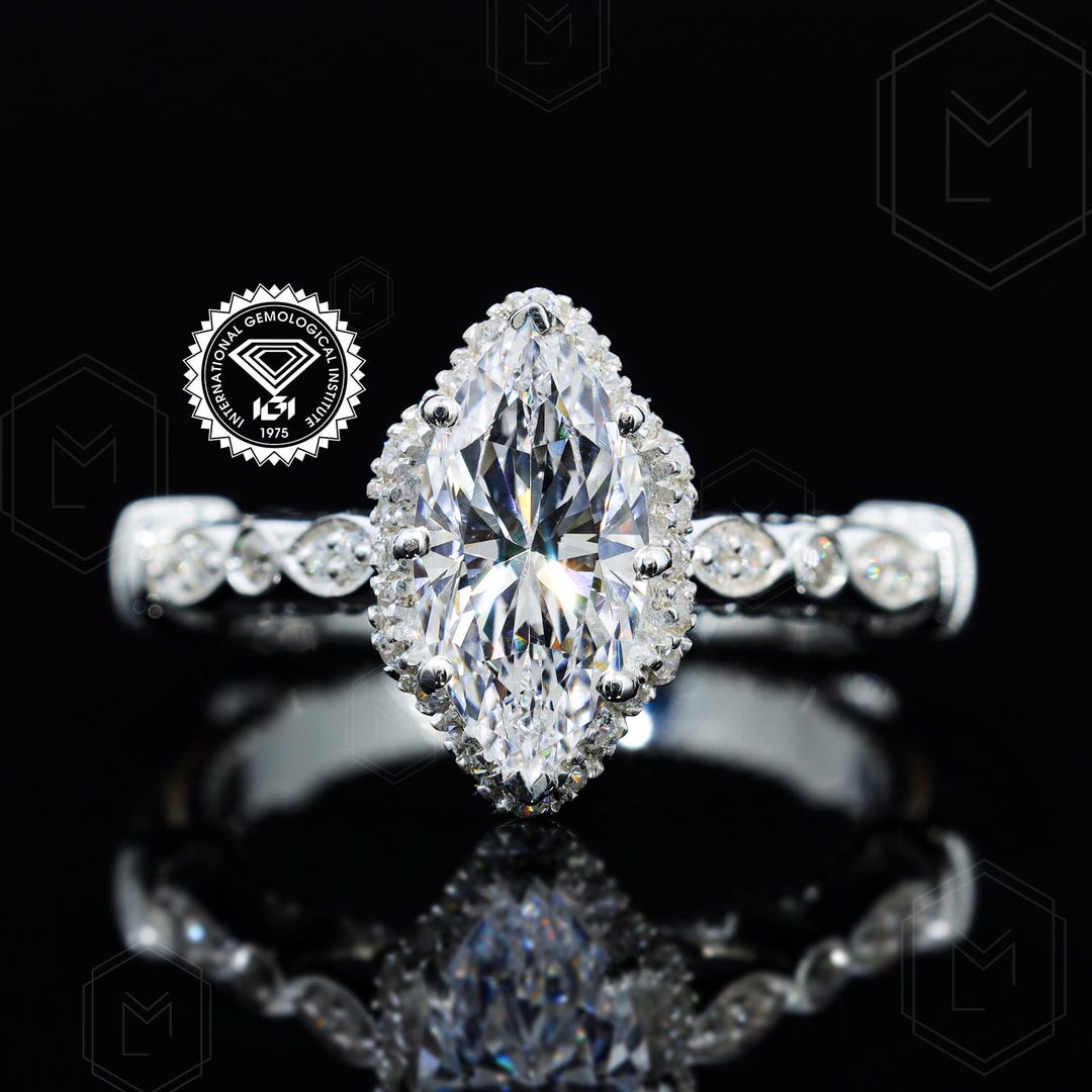 Vintage Style Inspired Engagement Ring 1.5 CT Marquise Cut Lab Grown ...