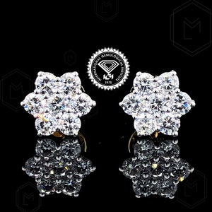 Round Diamond Earrings 14k Gold Floral Diamond Studs Floral Cluster Lab Grown Diamond Earrings Minimalist Diamond Earrings Gift For Women