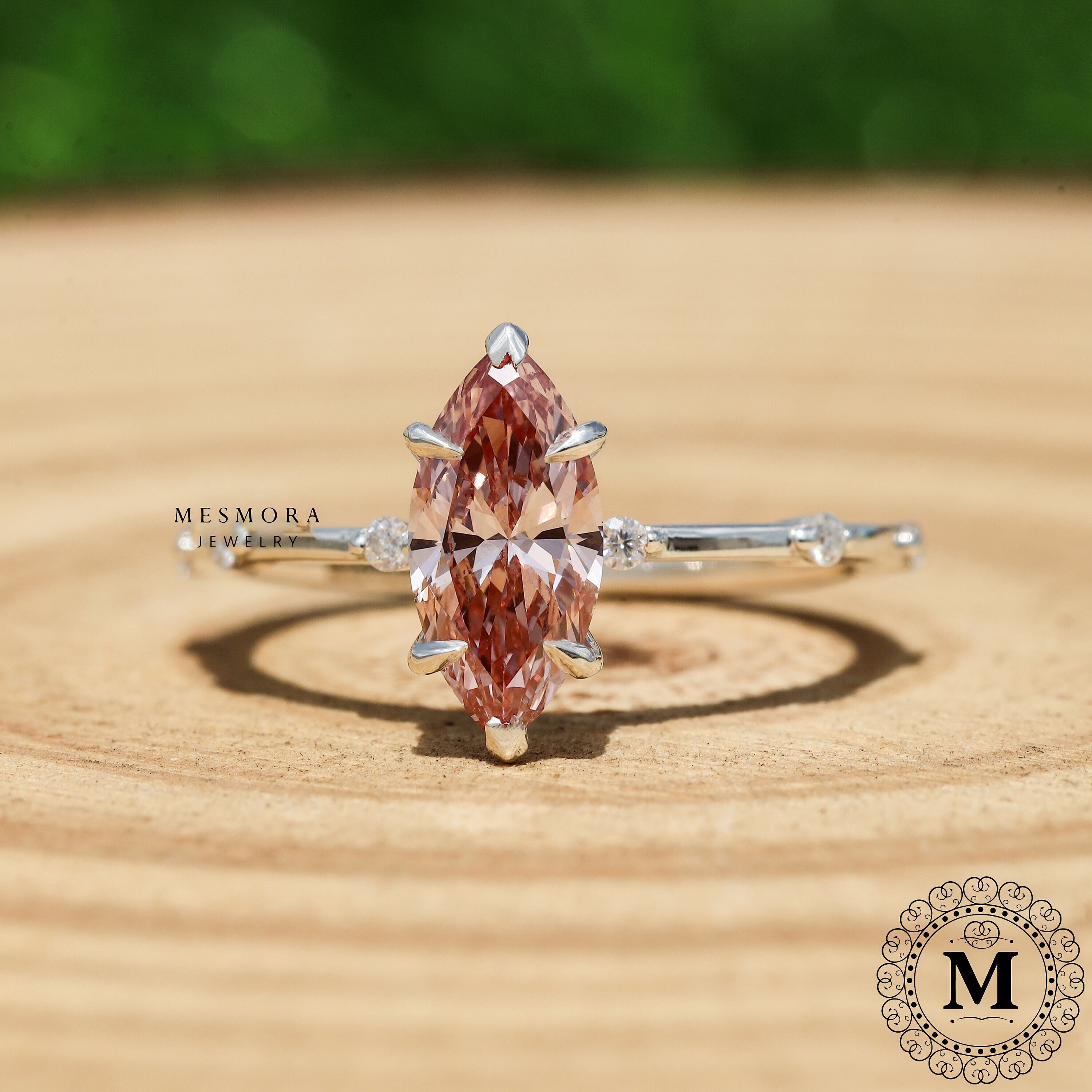 Marquise Diamond Halo Ring with Argyle Pink Diamonds – LeGassick Jewellery
