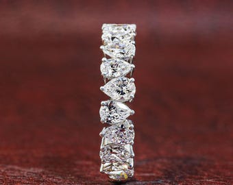 Pear Wedding Band, 1.50 TW Pear Lab Grown Diamond Band, Half Eternity Stackable Band, Vintage Band, Anniversary Gifts, Promise Band For Her